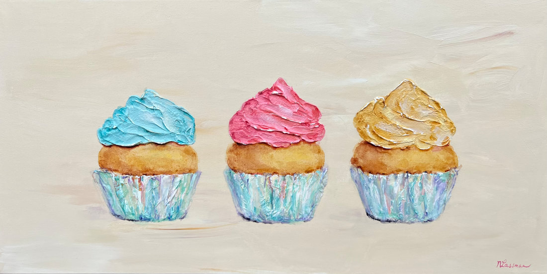 three vanilla cupcakes acrylic painting nadia lassman artist toronto painter toronto