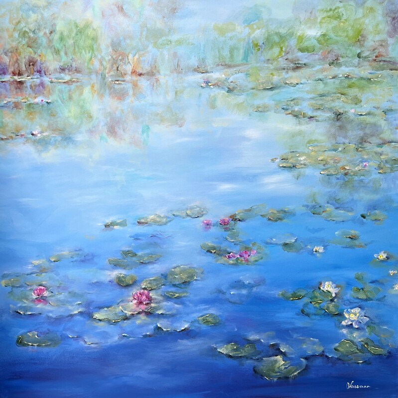 a painting of monet's water lily pond in giverny paris