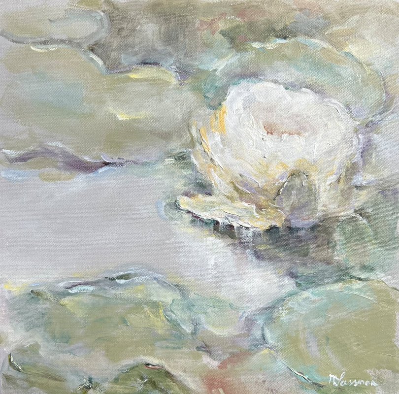 white waterlily lilypond painting nadia Lassman art toronto