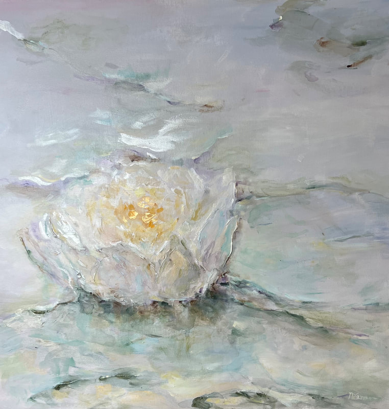 soft impressionist white waterlily painting