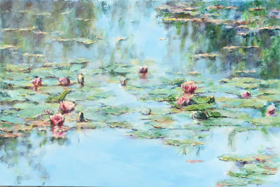 lilypond painting, lily pond, lassman, impressionism, international artist,