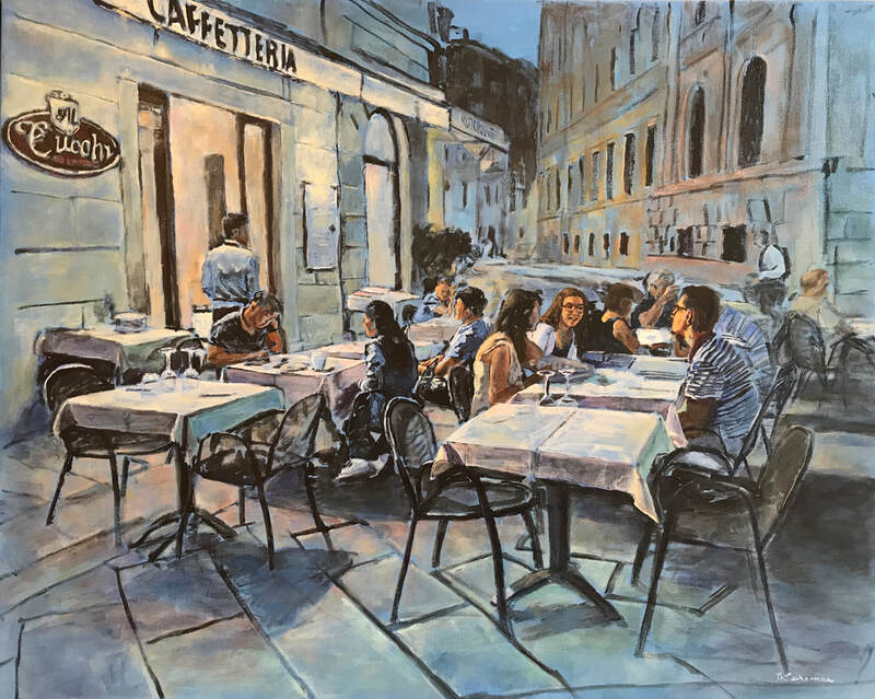 people dining at dusk at a cafe in como italy