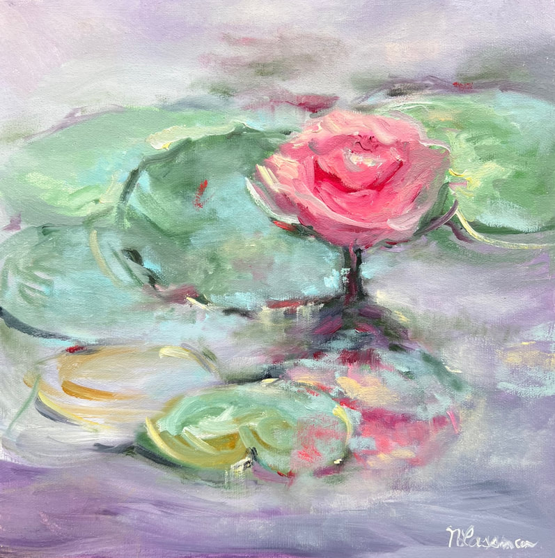 pink water lily in a lily pond painting