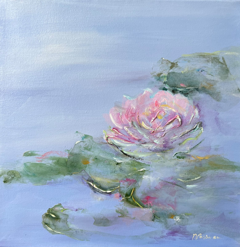 pink water lily painting on a lavender background