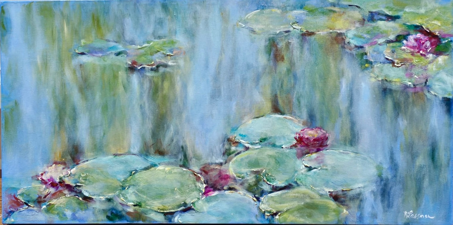 water lily pond with pink water lilies