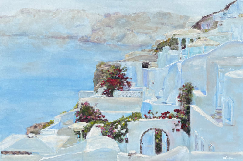 pretty santorini painting of white washed buildings