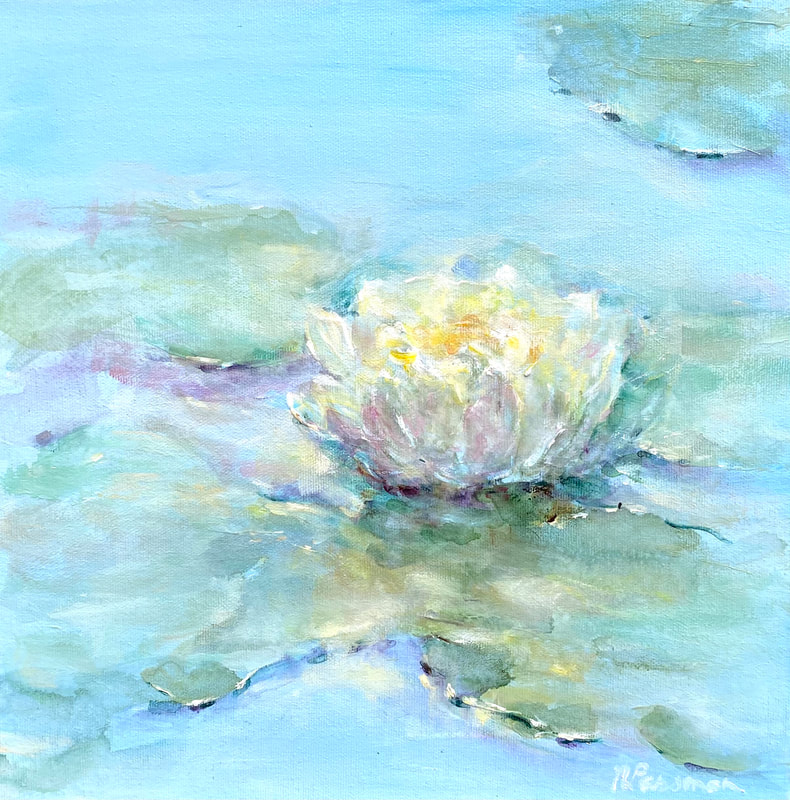 white waterlily with yellow centre, in a lily pond