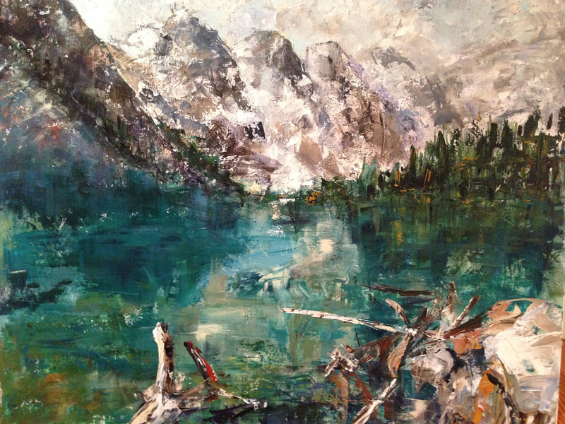 painting of moraine lake and the valley of the ten peaks in Banff